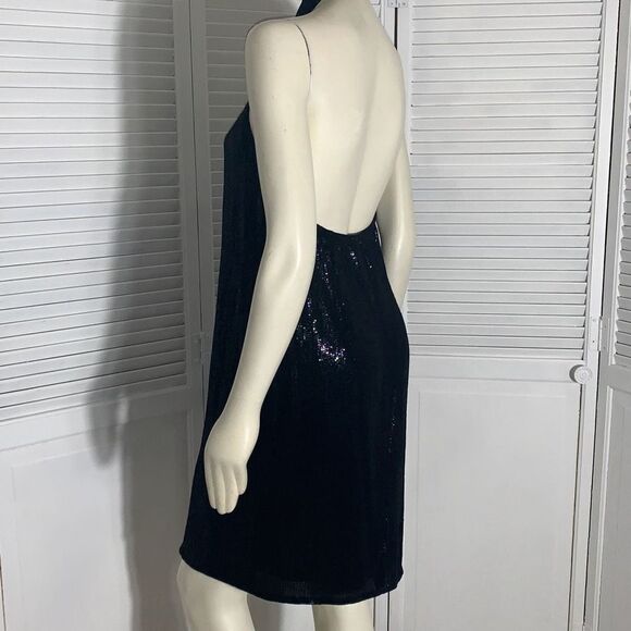 Carmen Marc Valvo - Black Sequin Halter Midi Dress Sz 10 - Picture 6 of 12